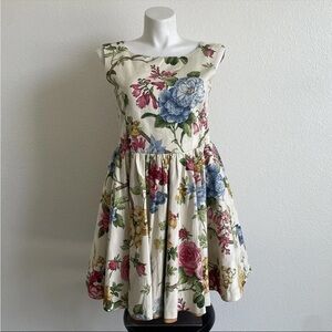 Edward J. Karl Fit & Flare Dress Womens Size 1X Cream Floral Sleeveless